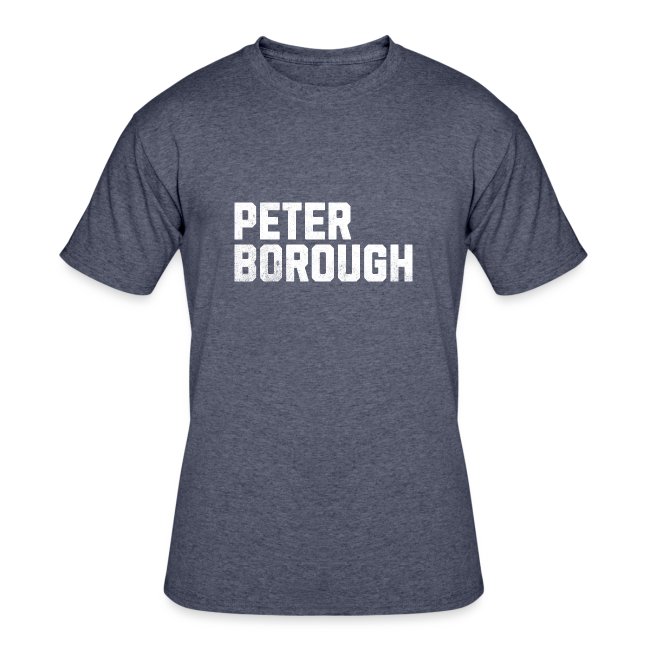 "Peterborough" t-shirt with bold block lettering that's slightly faded.
