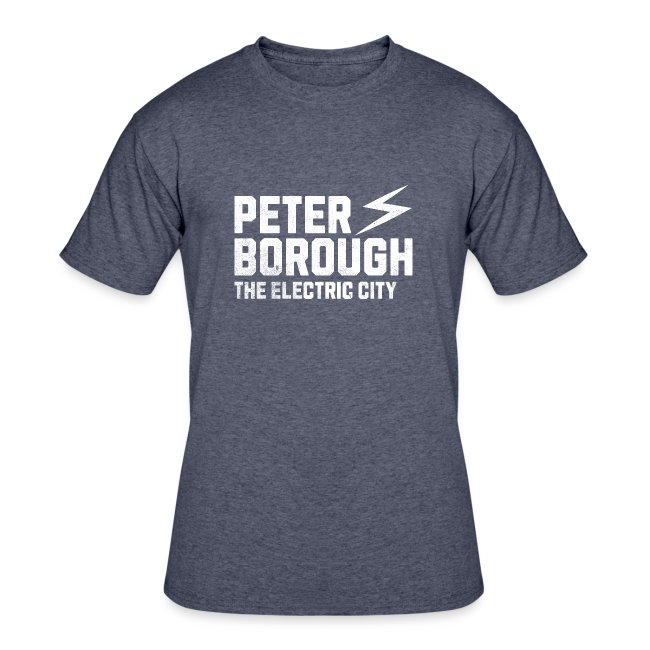 Peterborough The Electric City t-shirt: That text along with a lightening bolt.